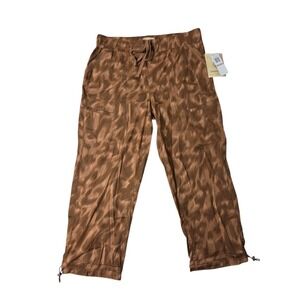 Democracy Cropped Brown Leopard Print Cargo Mid Rise Pull On Pants 12 NWT